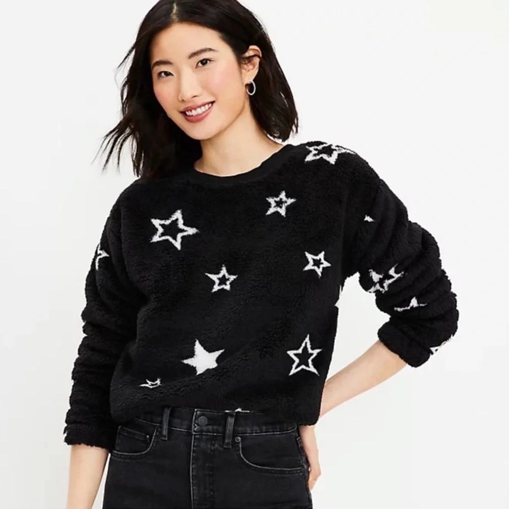 LOFT Star Print Sherpa Sweatshirt